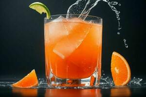 AI generated Orange punch cocktail with ice cubes. Pro Photo