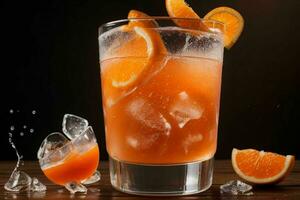 AI generated Orange punch cocktail with ice cubes. Pro Photo