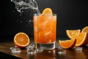 AI generated Orange punch cocktail with ice cubes. Pro Photo