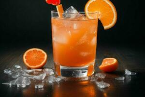 AI generated Orange punch cocktail with ice cubes. Pro Photo