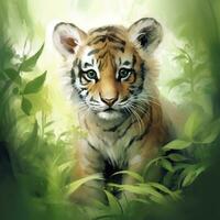 AI generated Watercolor Tiger for kids. AI Generated photo