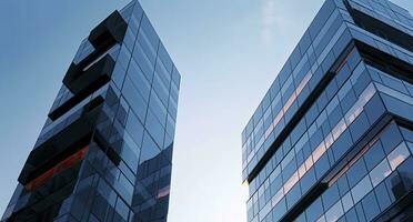 AI generated Two modern buildings with glass windows. Architecture design of buildings.  AI Generated photo