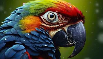 AI generated Tropical macaw perched, vibrant feathers in focus. Generative AI photo