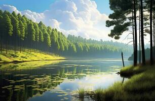 AI generated Beatiful nature lake and forest.AI Generated. photo