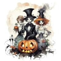 AI generated Watercolor Halloween illustration on white background. AI Generated photo