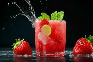 AI generated Fresh strawberry mojito with ice cubes. Pro Photo