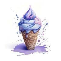 AI generated Watercolor ice cream in a waffle cone. AI Generated photo