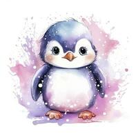 AI generated Watercolor fantasy Baby Penguin clip art isolated white background. AI Generated photo