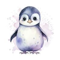 AI generated Watercolor fantasy Baby Penguin clip art isolated white background. AI Generated photo