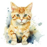 AI generated Watercolor cat clip art on white background. AI Generated photo