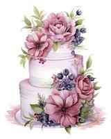 AI generated Watercolor wedding cake isolated on white background.  AI Generated photo