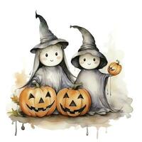 AI generated Watercolor Halloween illustration on white background. AI Generated photo