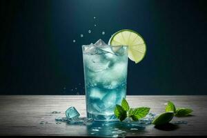 ai generado azul laguna mojito con hielo cubitos. Pro foto