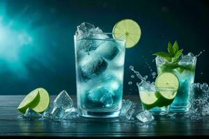 ai generado azul laguna mojito con hielo cubitos. Pro foto