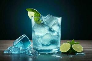 ai generado azul laguna mojito con hielo cubitos. Pro foto