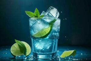 ai generado azul laguna mojito con hielo cubitos. Pro foto