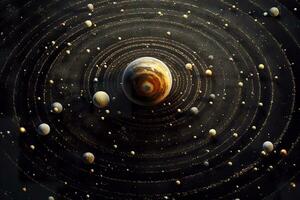 AI generated Our 3d Solar system with planets in orbits path. AI Generative photo