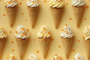 AI generated Incorporate a variety of waffle cones with different ice cream flavors. AI Generated photo