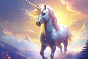 AI generated Beautiful unicorn with light colors. AI Generative photo