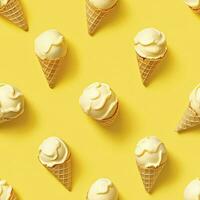 AI generated Ice Cream pattern on yellow background, top view. AI Generated photo