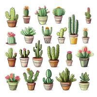 ai generado el cactus conjunto en blanco antecedentes. clipart ilustraciones. ai generado foto