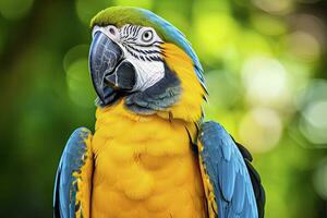 AI generated Blue and yellow macaw parrot. AI Generated photo