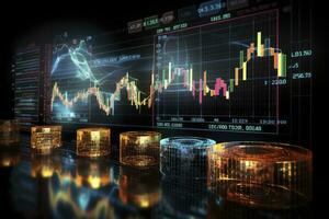 AI generated Digitally Generated Currency and Exchange Stock Chart for Finance and Economy Based Computer Software and Coding Display. AI Generated photo