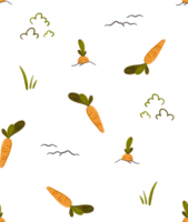 Cute farm carrot seamless pattern. Fresh vegetable for fabric, design, card, print or background. Cartoon doodle illustration for kids with textured effect. Hand drawn png