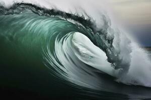 AI generated Extreme close up of thrashing emerald ocean waves. AI Generated photo