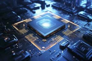 AI generated Futuristic central processor unit. Powerful Quantum CPU motherboard. AI Generated photo