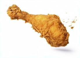 AI generated Fried chicken leg falling in the air isolated on a white background. AI Generated. photo