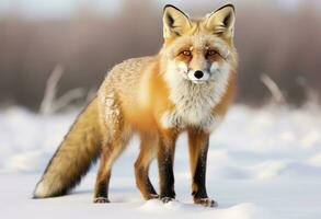 AI generated Red fox standing on snow. AI Generated. photo