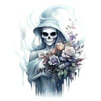 AI generated A stunning ghost holding flower bouquet and enjoying the festivities of Halloween,  AI Generated photo