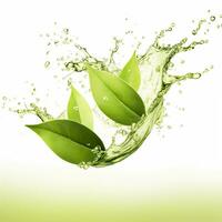 AI generated Green herbal tea wave splash with leaves flow. AI Generated photo