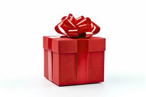 AI generated Gift box with red ribbon isolated on white background. AI Generated photo
