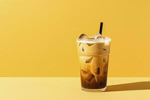 AI generated Iced Latte on yellow background. AI Generated photo