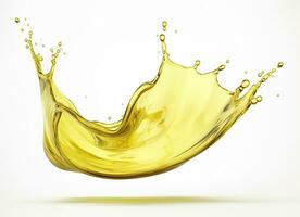 AI generated Olive or engine oil splash, cosmetic serum liquid isolated on white background. Generative AI photo