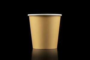 AI generated Side view yellow empty disposable paper fast food cup isolated on black background. Generative AI photo