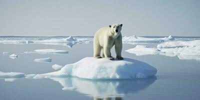 ai generado polar oso en hielo témpano de hielo. derritiendo iceberg y global calentamiento ai generado foto