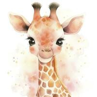 AI generated Watercolor Baby Giraffe. AI Generated photo