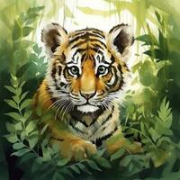 AI generated Watercolor Tiger for kids. AI Generated photo