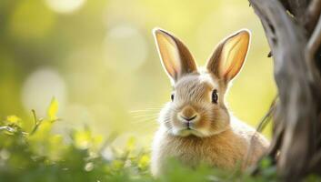 ai generado Pascua de Resurrección conejito con hermosa primavera naturaleza. ai generado foto