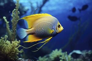 AI generated Beautiful angelfish in the ocean. AI Generated photo