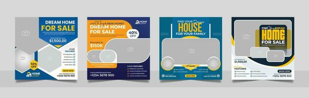 Real estate business promotion square flyer luxury house property sale social media post square web banner template set. vector