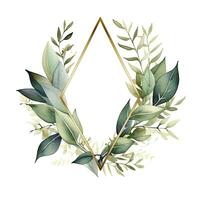 AI generated Watercolor geometry shape wreath with green leaf. AI Generated photo