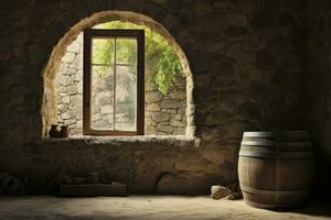 AI generated Barrel in an ancient castle beside the window. AI Generated photo