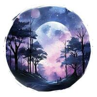 AI generated Forest moon silhouette with fairy shining in the night sky on a white background. AI Generated photo