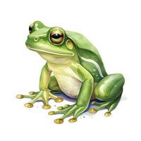 AI generated Watercolor green frog on white background.  AI Generated photo