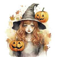 AI generated Watercolor Halloween illustration on white background. AI Generated photo