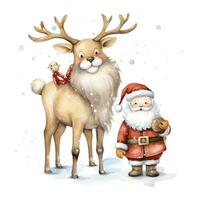 AI generated Cute Santa Claus standing with reindeer. AI Generated photo